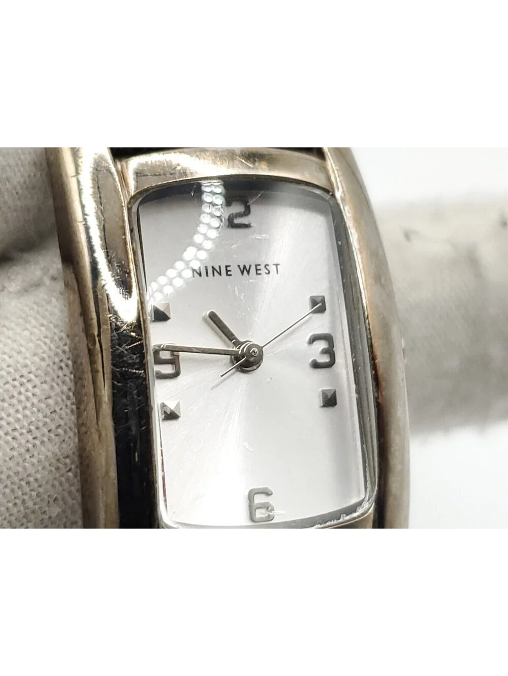 Nine West Quartz 27mm Womens Watch New Battery Silver Tone Rectangle